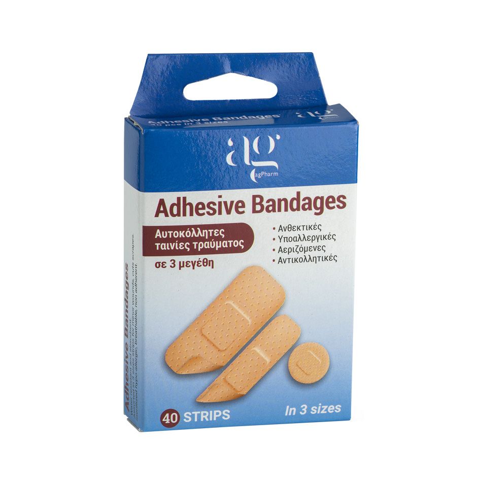 AG Pharm Ag Pharm Adhesive Bandages Αυτοκόλλητες Ταινίες Τραύματος σε 3 Μεγέθη 40 Τεμάχια