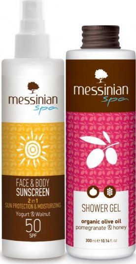 Messinian Spa Face & Body Sunscreen SPF50 Carrot & Yogurt 2in1 250ml + Δώρο Shower Gel Ρόδι Και Μέλι 300ml