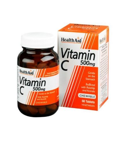 Health Aid Vitamin C Chewable 500mg with Rosehip & Acerola 60 tablets