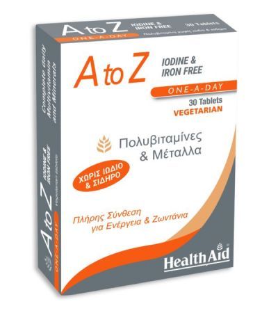 Health Aid A to Z Πολυβιταμίνες & Μέταλλα Χωρίς Ιώδιο & Σίδηρο, 30 Ταμπλέτες