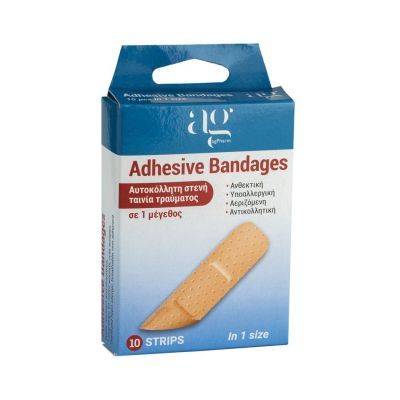 Ag Pharm Adhesive Bandages Αυτοκόλλητη Στενή Ταινία Τραύματος σε 1 Μέγεθος 10 Τεμάχια
