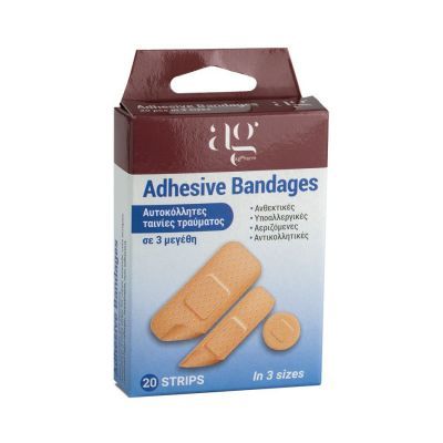 Ag Pharm Adhesive Bandages Αυτοκόλλητες Ταινίες Τραύματος σε 3 Μεγέθη 20 Τεμάχια