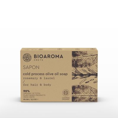 Bio Aroma Οργανικό Σαπούνι ελαιολάδου με Δεντρολίβανο & Δάφνη (ψυχρής μεθόδου) 90gr
