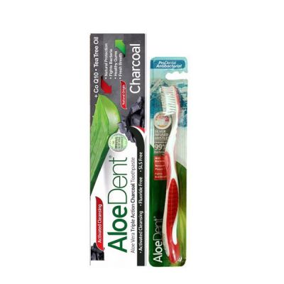 Optima AloeDent® Triple Action Charcoal Toothpaste 100ml + Δώρο οδοντόβουρτσα Κόκκινη