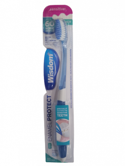 Wisdom EnamelProtect Ατραυματική Οδοντόβουρτσα Sensitive με Mικροΐνες, Μπλε 1τμχ