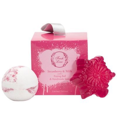 Fresh Line Limited Edition Strawberry & Milk Σετ Περιποίησης με Χειροποίητο Σαπούνι ~100g & Χειροποίητη Αναβράζουσα Μπάλα ~120g 2τμχ