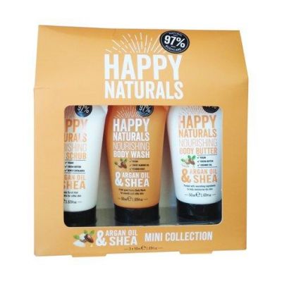 Happy Naturals Argan Oil & Shea Butter, Mini Collection, Συσκευασία Δώρου 3 mini προϊόντων Περιποίησης Σώματος, 3Χ50ml