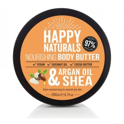 Happy Naturals Argan Oil & Shea Nourishing Body Butter, Eνυδατική Κρέμα Σώματος με έλαιο Argan & Βούτυρο Καριτέ, 200ml
