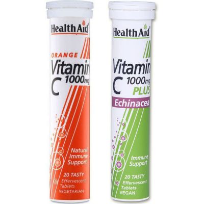 Health Aid 1+1 ΔΩΡΟ Vitamin C Plus Echinacea 1000mg 20 Αναβράζουσες Ταμπλέτες & Vitamin C 1000mg 20 Αναβράζουσες Ταμπλέτες Πορτοκάλι