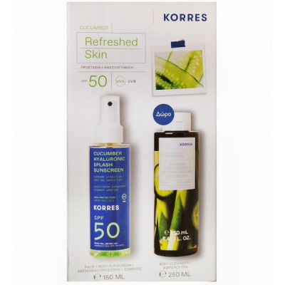 Korres Cucumber Hyaluronic Splash Sunscreen Spray SPF50 Αντηλιακό Προσώπου & Σώματος 150 ml + Δώρο Cucumber Bamboo Αφρόλουτρο 250 ml