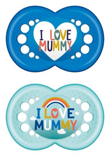 MAM Πιπίλα Σιλικόνης Ι Love Mummy & Daddy 6-16 μηνών Μπλε Mummy, 2τμχ
