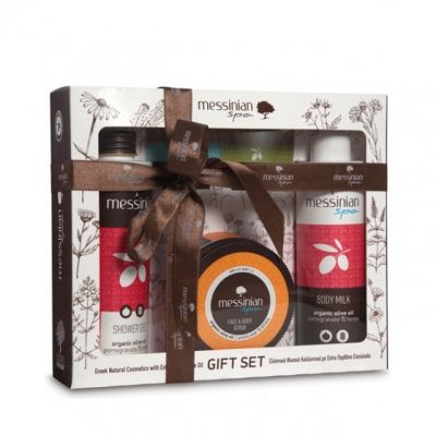 Messinian Spa Gift Set | Shower Gel 300ml & Γαλάκτωμα Σώματος 300ml με Ρόδι & Μέλι - Face & Body Scrub με Φραγκόσυκο & Δίκταμο 250 ml