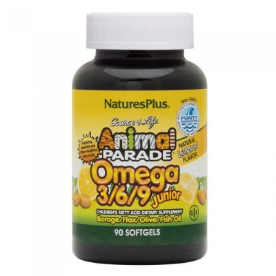 Natures Plus Source Of Life Animal Parade Omega 3 6 9 Junior Γεύση Λεμόνι 90 Μαλακές Κάψουλες