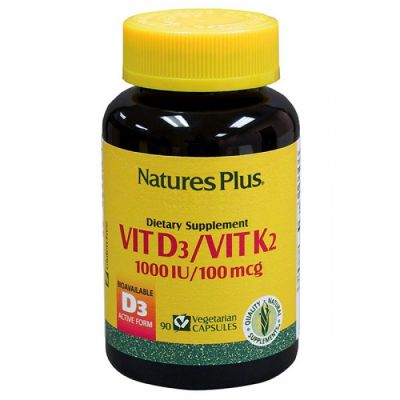 Natures Plus Vitamin D3 (1000iu), & Vitamin K2 (100mcg), 90 Κάψουλες