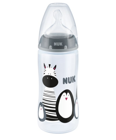 Nuk First Choice+ Μπιμπερό Πλαστικό με Θηλή Σιλικόνης 0-6m Γκρι Ζέβρα 300ml