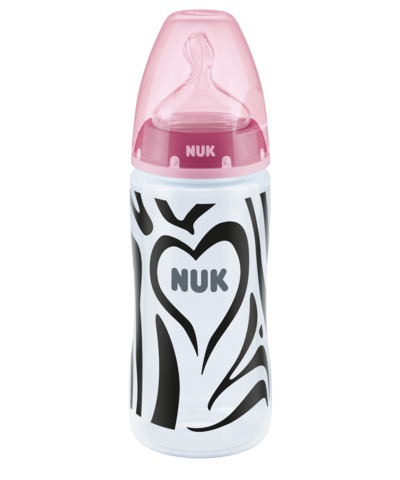 Nuk First Choice+ Μπιμπερό Πλαστικό με Θηλή Σιλικόνης 0-6m Ροζ, Καρδιά 300ml