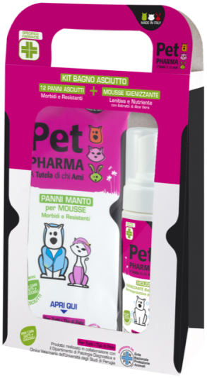Pet Pharma Dry Bath Kit - Στεγνό Καθάρισμα 12 Μαντηλάκια και Μους