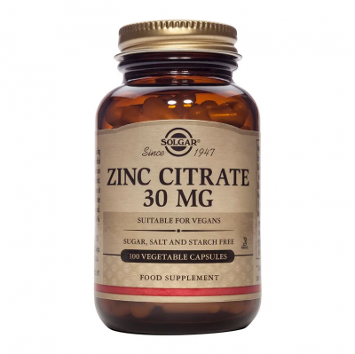 Solgar Zinc Citrate 30mg Συμπλήρωμα Κιτρικού Ψευδάργυρου, 100 Φυτικές Κάψουλες