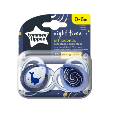 Tommee Tippee Πιπίλα Σιλικόνης Night Μπλε 0-6m, 2τμχ