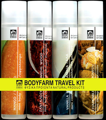 Bodyfarm Travel Kit Σαμπουάν,Conditioner,Body Milk,Αφρόλουτρο, 4x50ml