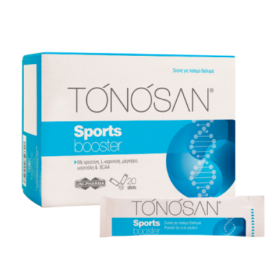 Uni-Pharma Tonosan Sports Booster Συμπλήρωμα Διατροφής Σχεδιασμένο για Ανθρώπους που Καταπονούν συχνά τον Οργανισμό τους 20 Φακελίσκοι