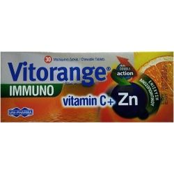 Unipharma Vitorange Immuno Vitamin C + Zn 30 Μασώμενα Δισκία