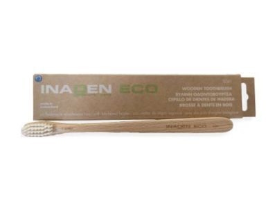 Inaden Eco Μαλακή Ξύλινη Οδοντόβουρτσα με Βιολογικής Προέλευσης Ίνες Λευκή 1τμχ
