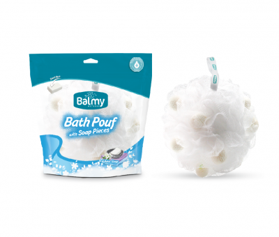 Vican Balmy Bath Pouf Σφουγγάρι Με Πέρλες Σαπουνιού Και Άρωμα Άσπρο Σαπούνι 1 τμχ
