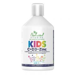 Natural Vitamins Vegan Kids Vitamin C + D3 + Zinc Γεύση Πορτοκάλι 500ml