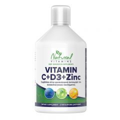 Natural Vitamins Vegan Vitamin C + D3 + Zinc Γεύση Πορτοκάλι 500ml