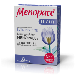 Vitabiotics Menopace Night Συμπλήρωμα Διατροφής για την Εξάλειψη των Νυχτερινών Συμπτωμάτων της Εμμηνόπαυσης, 30 Ταμπλέτες